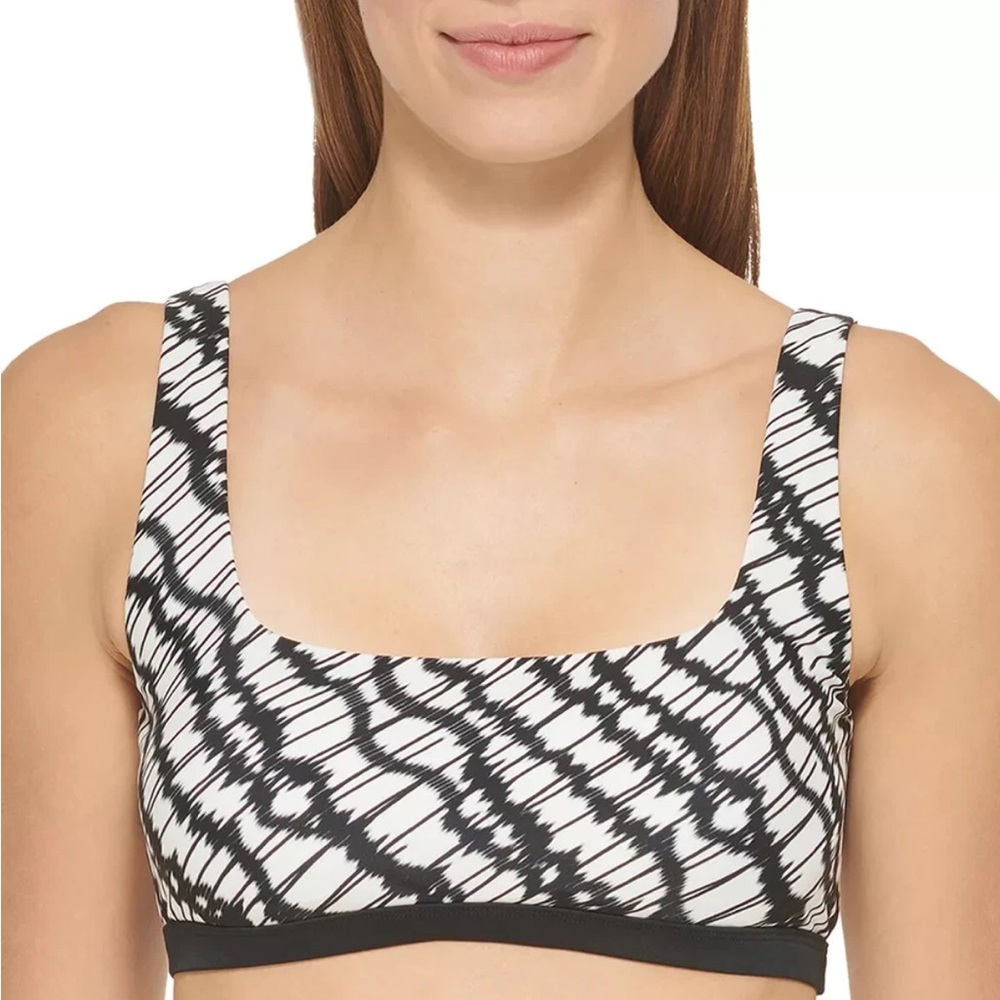 DKNY Black and White Printed 4-Way Stretch Square-Neck Bikini Top